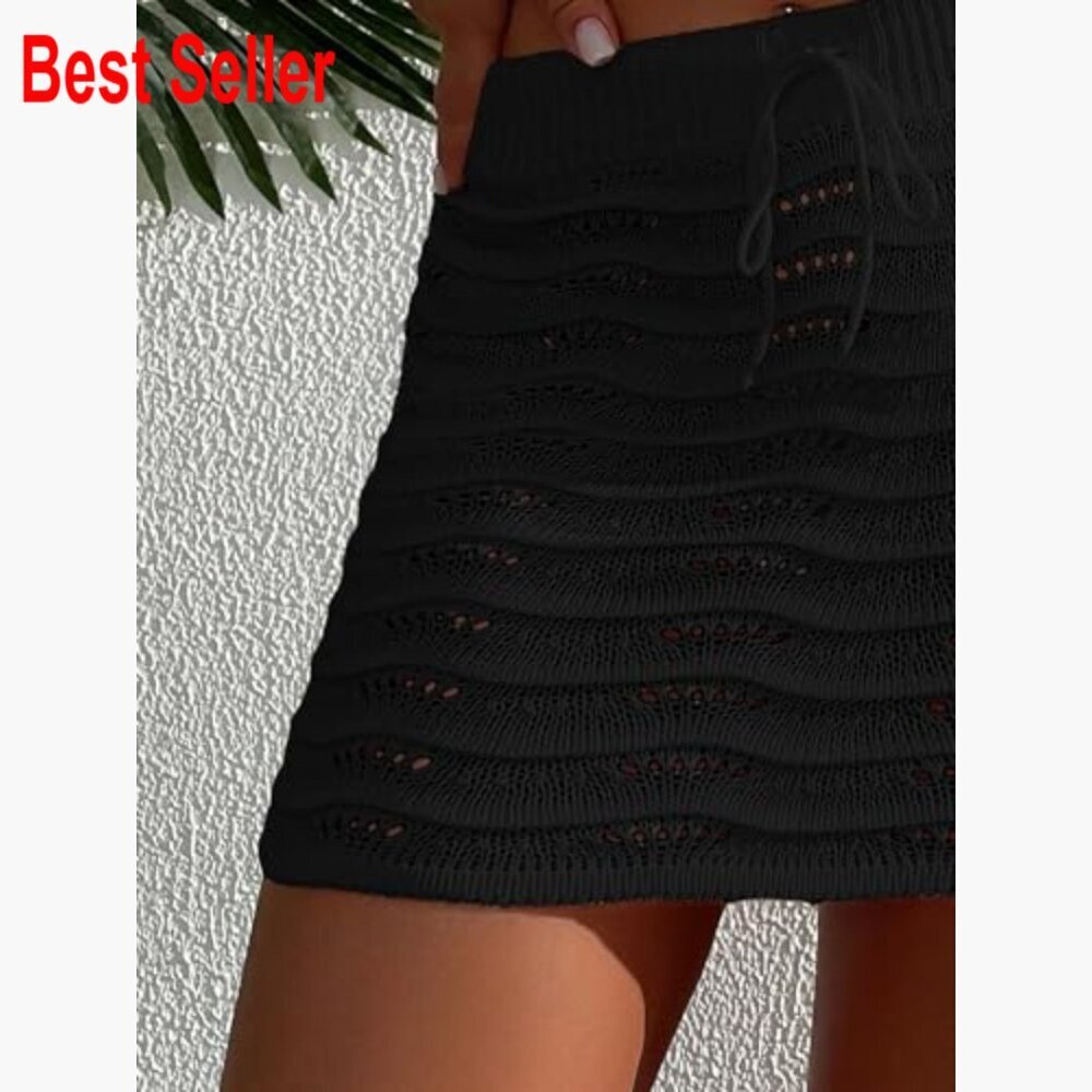 Polyester Blend Crochet Cover Up Skirt with Hollow Out Tie Front - Picture 4 of 4